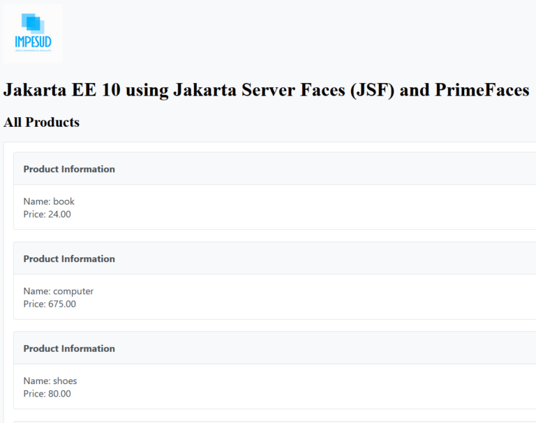 JavaServer Faces and PrimeFaces with Jakarta EE 10 | Impesud